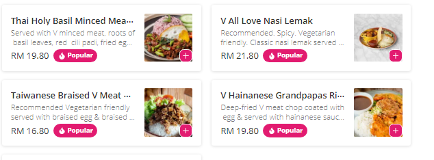 V Life menu in Malaysia