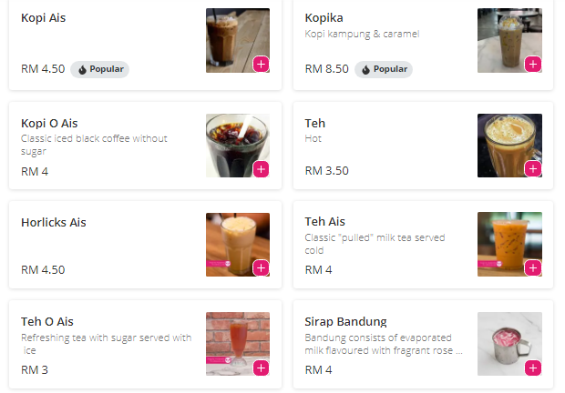 kedai kopi sudin Menu Malaysia