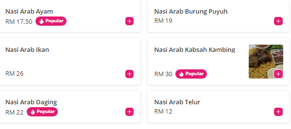 Cita Rasa MY Nasi Arab menu Malaysia