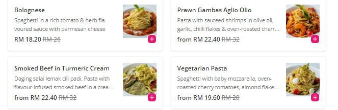 Pasta & Wraps Menu Malaysia