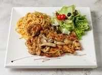 Mushroom Grilled Chicken with Aglio Pasta