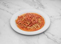 Spaghetti with Chicken Ham in Homemade Tomato Sauce