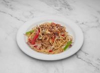 Aglio Olio Crispy with Red Onion, Bell Pepper and Crispy Shallot