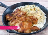 Chicken Chop with Carbonara Pasta