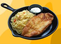 Aglio Olio Pasta With Grilled Or Fried Dory Fish