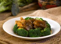 Diced Thick Mushroom with Bean Curd Skin and Broccoli 厚菇粒腐皮西兰花