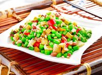 Stir Fried (Sautéed) Long Bean with Beancurd Cubes and Nuts