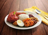 R20. Nasi Lemak with Ayam Masak Merah + Sambal Prawns
