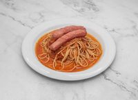 Spaghetti with Sausages in Homemade Tomato Sauce